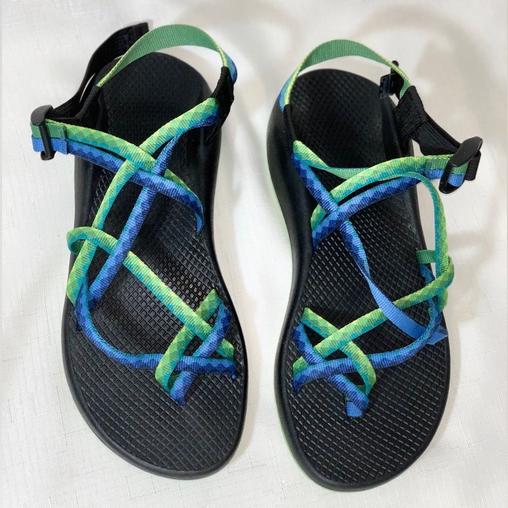 CHACO Sandals Women's 10 Cloud Strap Hiking Outdoor Vibram Blue Green Strap Shoe